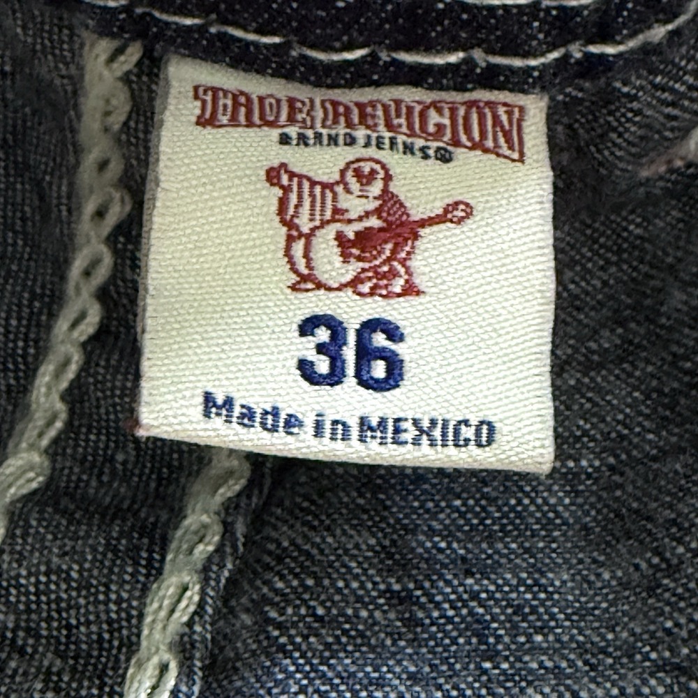 True Religion Cargo Shorts Men 36 Big T Red Stitch Denim Cut Off Drawstring Jean - Picture 13 of 15